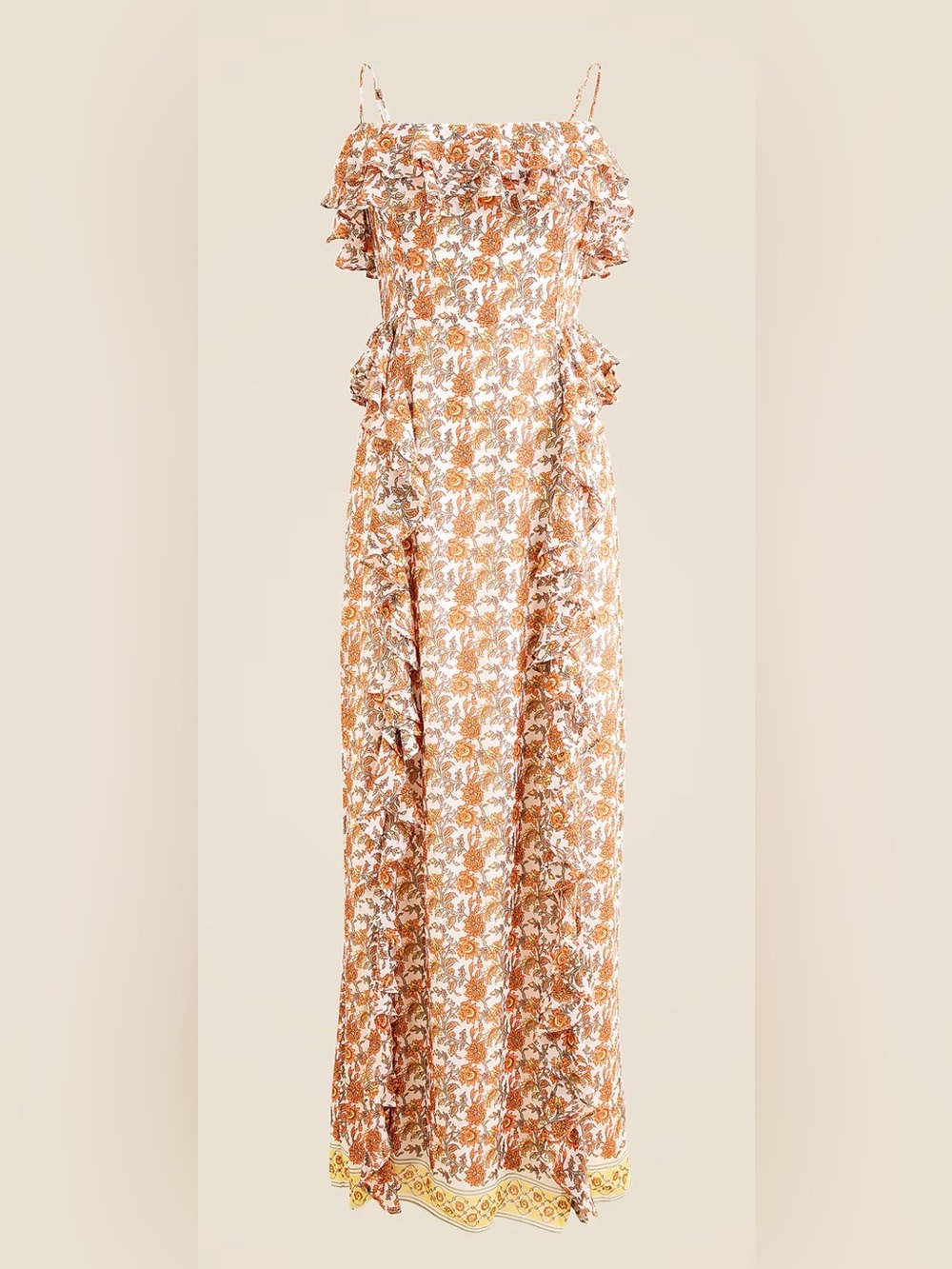 J.Crew Collection Cascading Ruffle Dress in Sunset Rose Block Print Chiffon - 16